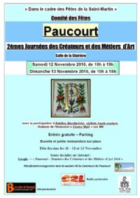 2èmes Journées des Créateurs et des Métiers d'Art. Du 12 au 13 novembre 2016 à PAUCOURT. Loiret.  10H00